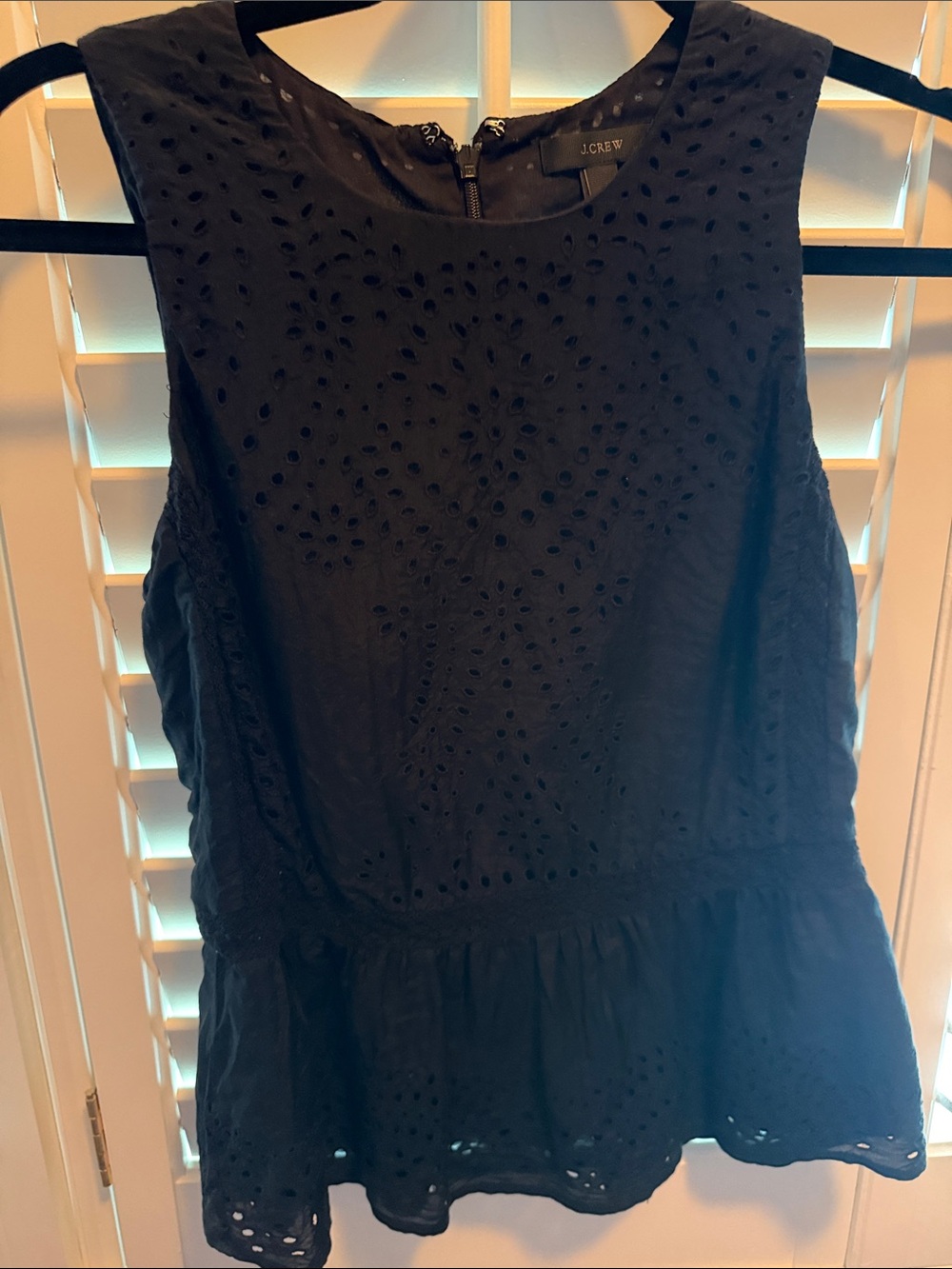 J. Crew Black Eyelet Peplum Too